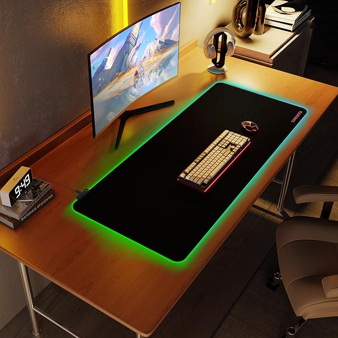 ZORESYN Large RGB Gaming Mouse Pad 47.2x19.7 Inch Extended LED Mousepad with 9 Lighting Modes Non-Slip Rubber Base Smooth Surface USB-C Powered for PC Laptop Computer Gamer - Black