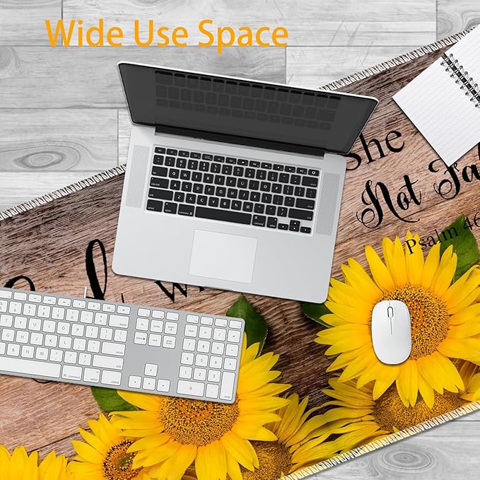 Large Mouse Pad Set Desktop Mouse Pad + Keyboard Wrist Pad + Mouse Wrist Pad + Coaster Ergonomic Memory Foam Multi-functional Desk Mat - Psalm 46:5 Sunflower