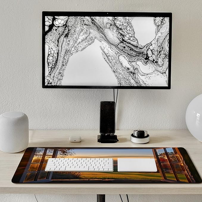 Autumn Window View Desk Mat Desk Pad Large Mouse Pad Anti-Slip Big Mousepad with Stitched Edges Computer Mouse Pads for Gaming Home Office Work 16x36