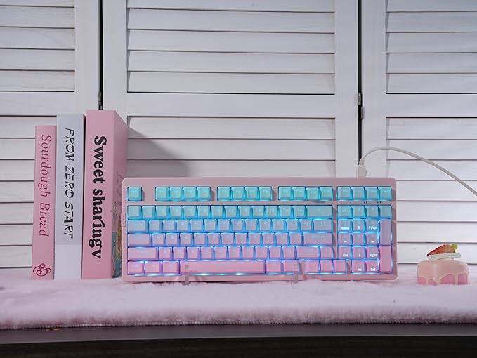 ZORNHER ZH980 Mechanical Keyboard95% Pink &amp Blue Creamy Keyboard with Number PadGaming Keyboard Full SizeShine Through PBT KeycapsCreamy Sounding Linear Switches