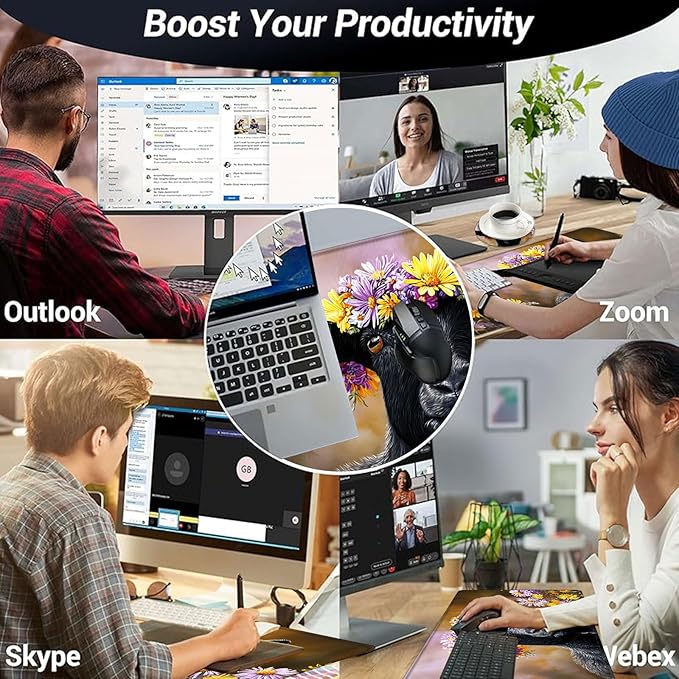 XL Extended Mouse Pad 31.5×11.8″ | Large Waterproof Desk Mat + Mouse Wrist Support | Ergonomic Gaming &amp Office Computer MousepadFloral Crown Black Goat