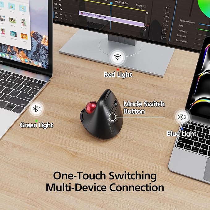 MicroPack Ergonomic Wireless Mouse with Trackball and 5 Adjustable DPI Easy Thumb Control Precise &amp Smooth Tracking. Update Bluetooth Medium-Sized Right Hand Mouse for Laptop PC Mac Windows