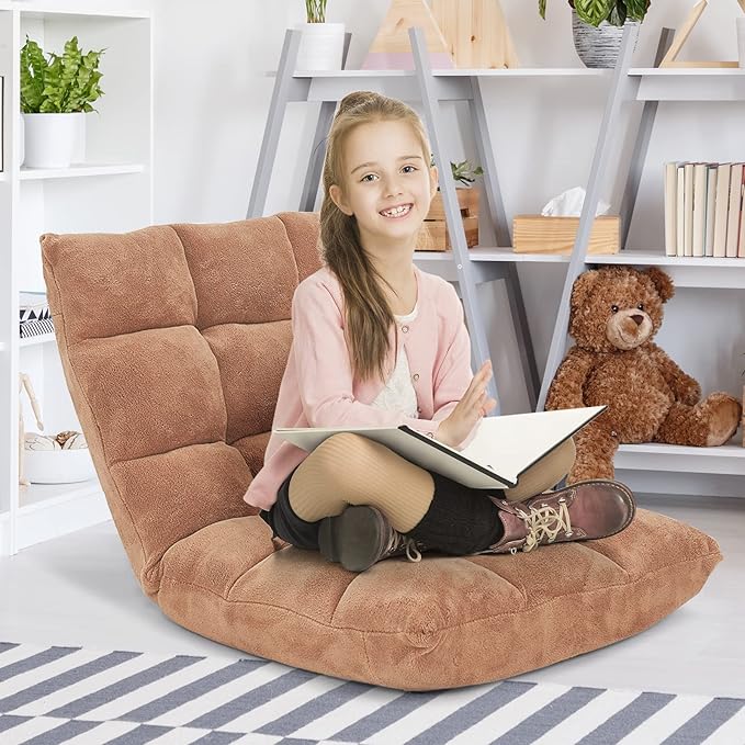 SlickBlue Adjustable Floor Chair with 14 Positions Thick Padded Cushion for Living Room