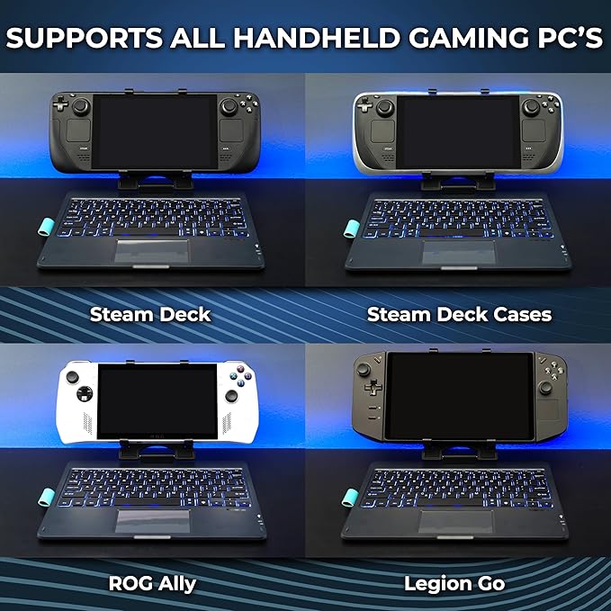 DeckTop with Splitter - Steam Deck Keyboard and Bluetooth Trackpad Mouse with Multicolor LED Laptop Accessory for Valve Linux PC Gaming Accessories (Steam Deck/ROG Ally)