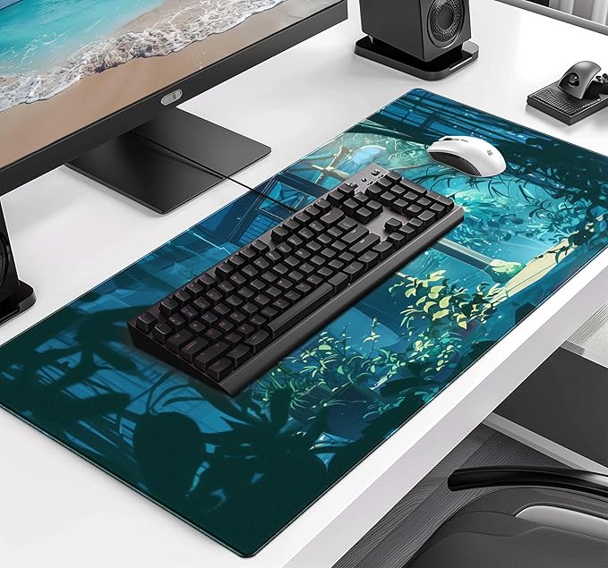 Anime Tropical Plants XL Extended Game Keyboard Pad Women's Office Decoration Laptop Keyboard Pad 35.4 x 15.7 x 0.12 Inches