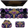 3-Piece Ergonomic Desk Mat &amp Cloud Wrist Rest Set Large 31.5 x 11.8 Wave Office Desk Pad with Memory Foam Support Non-Slip Computer Protector for Home Gaming Purple Butterfly Cross