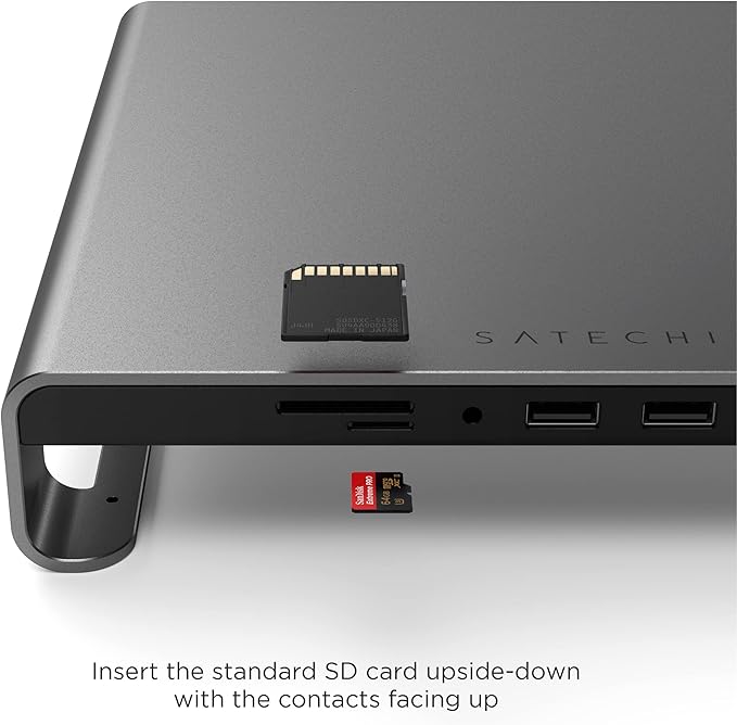 SATECHI Type-C Aluminum Monitor Stand Hub with USB-C Data USB 3.0 Micro/SD Card Slots &amp 3.5mm Headphone Jack - for Apple Studio Display iMac iMac Pro (Space Grey)