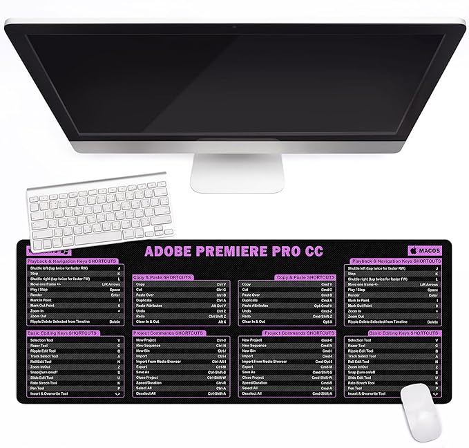 Adobe Premiere Pro CC Shortcut Cheat Sheet Mouse Mat KMH Mouse Pad for Video Editors Adobe Large Desk Mat Producer Mousepad Essential Computer Accessories for Study Work and Reference Purposes