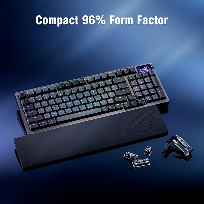ASUS ROG Azoth 96 HE Wireless Hall Effect Gaming Keyboard – 96% Full-Size Tri-Mode Hot Swappable Magnetic Switch Rapid Trigger Speed Tap 8K Hz Polling Color OLED Screen PBT Keycaps – Black