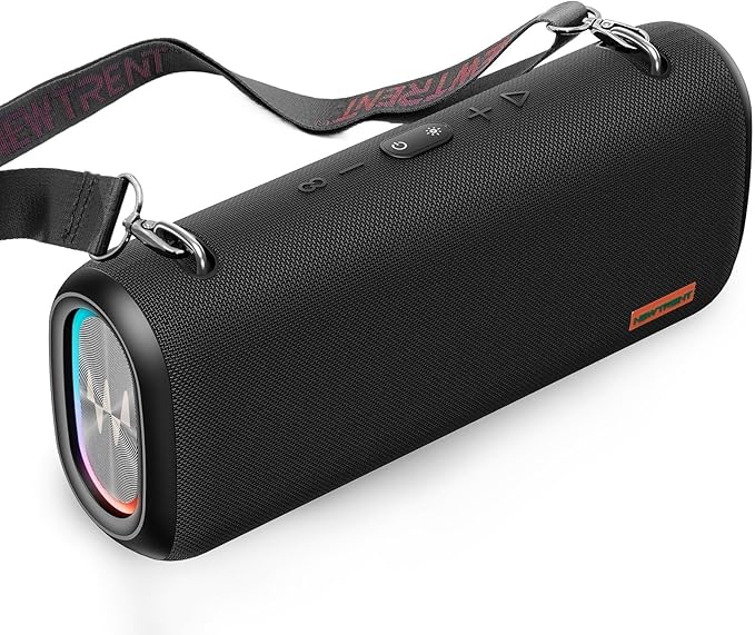 New Trent Vibe Pro Outdoor Bluetooth Speaker 80W Peak Loud Portable Wireless Speaker Waterproof IPX65 Deep Bass RGB Lights Studio Quality Sound Powered by Waves Audio Party &amp Pool Ready (Bla