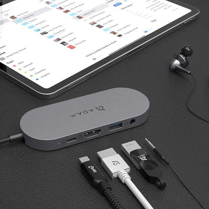 ADAM elements USB-C Hub with 480GB SSD External Storage 4-in-1 Multiport Adapter with 4K HDMI 60W PD &amp 3.5mm Audio for MacBook Pro/Air M4-M1 iPad Pro &amp iPhone 17-15