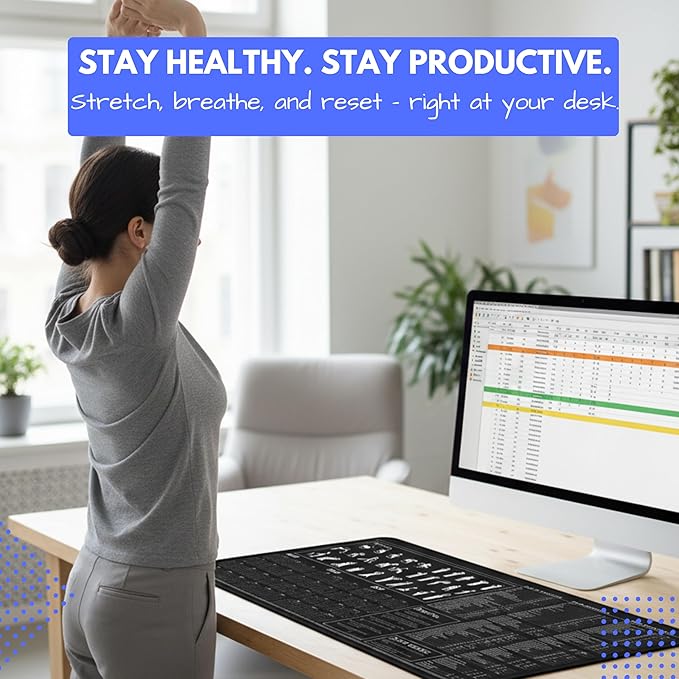 Productivity Desk Mat for Windows – Keyboard Shortcuts Wellness Guide &amp 3-Year Calendar | XL Office Mouse Pad for Excel Word &amp System Commands | Ergonomic Workspace Mat