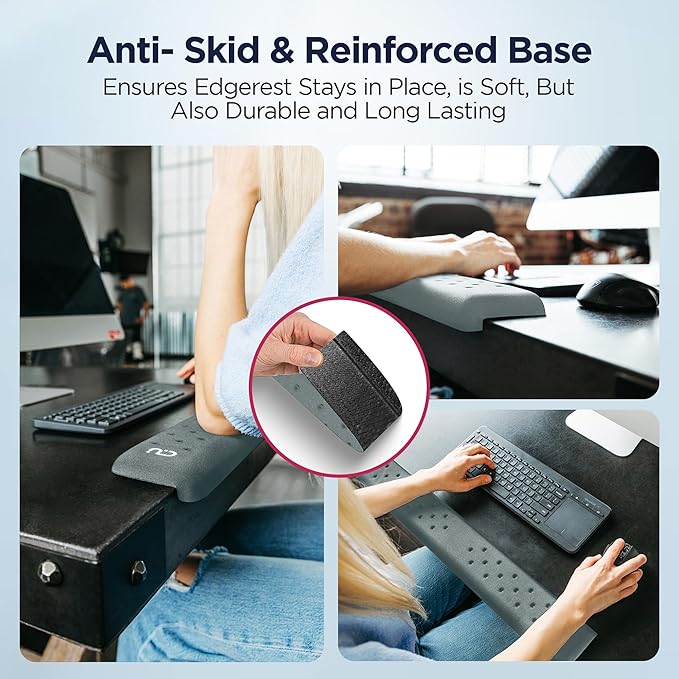EdgeRest PostureUp L-Shaped Memory Foam Wrist Rest Ergonomic Elbow and Forearm Support for Desk Non-Slip Universal Fit Light Gray