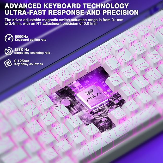 Aula Hero 84 HE - 75% Mechanical Gaming Keyboard Hall Effect Magnetic Switches Keyboard 8000Hz Polling Rate RGB Neon Light Box Hot-Swappable Side-Printed PBT Keycaps Gamer Keyboards for PC/Mac