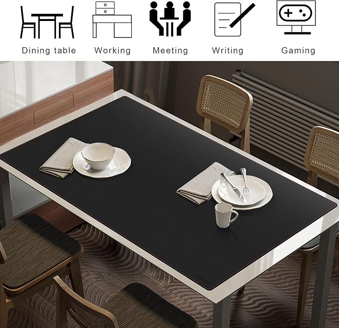 ZORESYN Large PU Leather Desk Mat Black 51.2x27.6 Inches Waterproof Gaming Mouse Pad with Non-Slip Suede Base Office Desk Protector &amp Writing Surface for Home