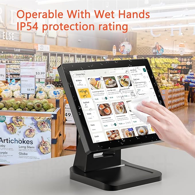 12.1-inch POS Touch Screen Monitor Capacitive Touchscreen with HDMI/VGA Input Heavy-Duty Metal Stand for Retail Restaurant Bar Gym Warehouse and POS System