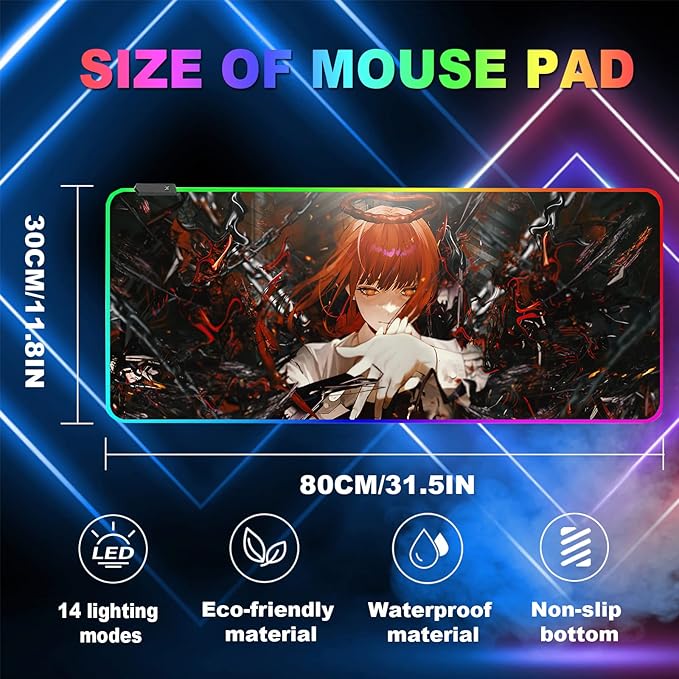 RGB Anime Mouse Pad Water Resist Keyboard PadMouse Pads with Non-Slip Rubber BaseOffice Computer Key Board Mousepad Computer Keyboard Mousepads Mat 800 x 300mm / 31.5×11.8 inches (1)