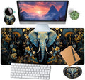 Large Mouse Pad with Mouse Wrist Rest 31.5x11.8 in Extended Mouse Mat with Non-Slip PU Base Ergonomic Memory Foam Wrist Rest for Work &amp Gaming Writing Pad Flowers Ornate Elephant Office Desk P
