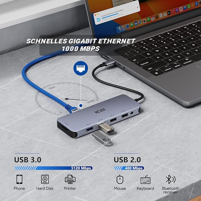 ICZI USB C Hub 11 in 1 Docking Station Multiport Adapter with 1*HDMI/VGA/Ethernet SD/TF Card Reader 4*USB Port 100W PD and 3.5mm Audio Jack Compatible with MacBook Dell/HP/Lenovo Laptop Surface