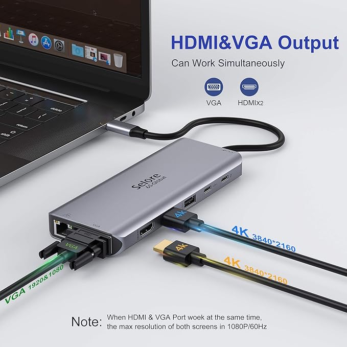 USB C Docking Station Dual Monitor 14-in-1 Triple Display Dual 4K HDMI &amp VGA 10Gbps Data Transfer 100W PD Gigabit Ethernet SD/microSD Card Reader Audio - USB-C Hub for Dell HP Lenovo MacBook