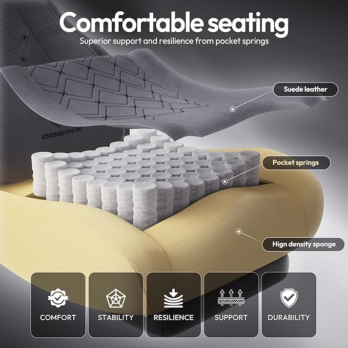 Dowinx Gaming Chair with Heated Massage Lumbar SupportBig and Tall Fabric Gaming Chairs for Adults with Footrest Ergonomic Computer Game Chair with Poket Spring Cushions 350lbs Gray