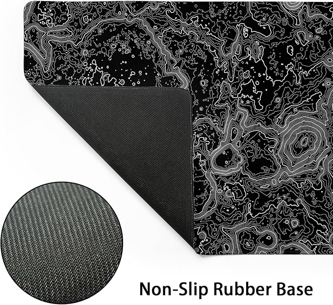 Black Whtie Topographic Gaming Mouse Pad 3XL Topo Moon Relief Map Extended Large Mat Mousepad Desk Pad Non-Slip Rubber Base Stitched Edge Long Mousepad for Desktop Office Desk 47.2x23.6 in120x60cm
