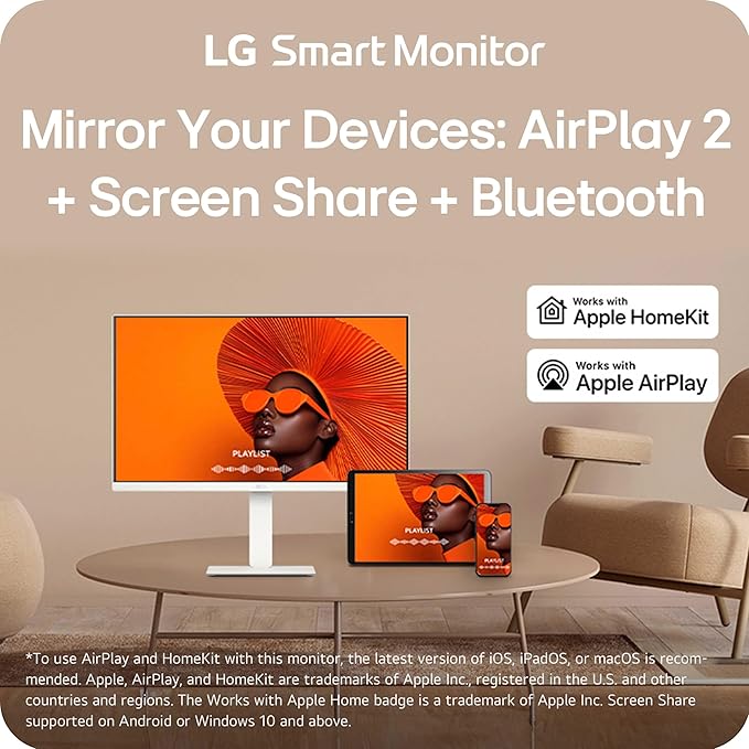 LG 27U730SA-W 27-Inch Smart 4K UHD (3840 x 2160) IPS Computer Monitor HDR10 Built-in Speaker Screen Share Bluetooth Remote Control HDMI USB Type-C PD 65W Tilt/Height/Swivel/Pivot Stand White