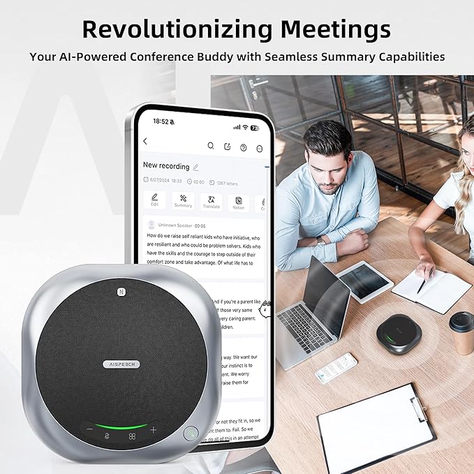 Bluetooth Conference Speakerphone M6 Conference Microphone with AI Noise Reduction AI Transcription Full-Duplex 360° Omnidirectional Voice Pickup USB Speaker for Teams Zoom Home Office Black