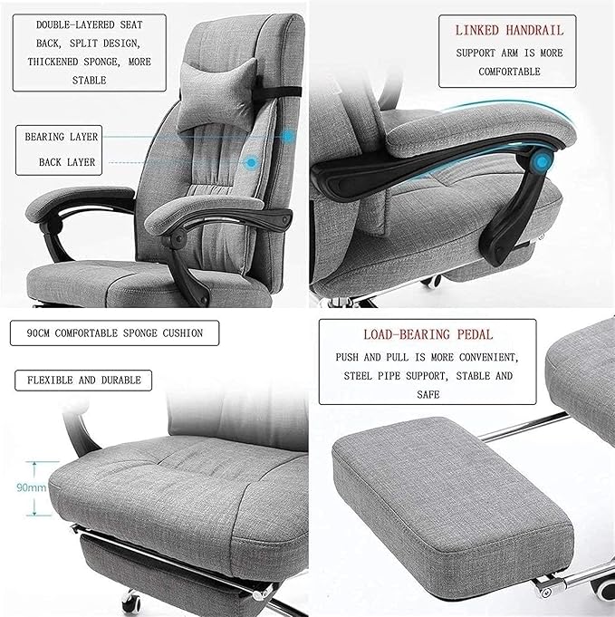 Office Computer Chair Gaming Chair Office Chair Swivel Chair Executive Swivel Office Chair with Footrest Linen Ergonomic Office Reclining Chair Adjustable High Back Office Armchair Computer Desk Chair