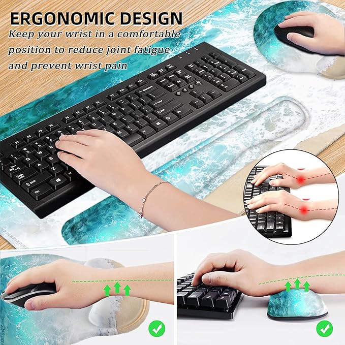 LATEEFAH Mouse Pad with Wrist Rest Large Mouse Pad Ergonomic Gaming Desk Pad Keyboard Wrist Rest Set 4-in-1 Desk Mat Keyboard Mat for Home Office