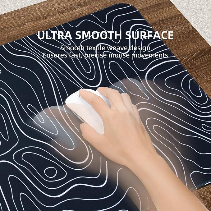 3 in 1 Wireless Charging Mouse Pad Gift for Dad/Office ManagerWireless Charger Compitable with iPhone/Watch/airpods. Wireless Charging Desk Mat 90 x 40cmBlack Topographic Computer Desk Pad