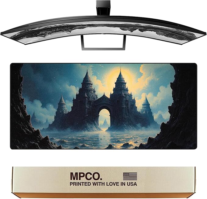 MPCO. Dark Fantasy Large Gaming Desk Pad - 36 x 17 Aeroglyde Fabric Echoes of the Deep Desk Mats - Non-slip Washable Smooth Glide for Precision Gaming &amp Work