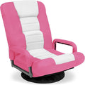 Best Choice Products Swivel Gaming Chair 360 Degree Multipurpose Floor Chair Rocker for TV Reading Playing Video Games w/Lumbar Support Armrest Handles Adjustable Foldable Backrest - Pink/White