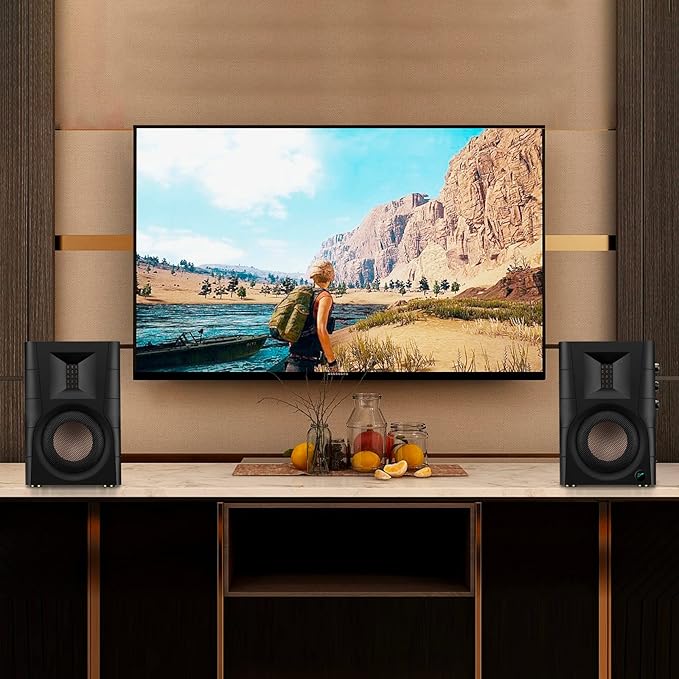 HiVi-Swans D100 Bluetooth Bookshelf Speakers - Powered Desktop Stereo Speakers for TV/Turntable/PC/Monitor - 4 Inch Near Field Computer Speakers 62w RMS - Wood Grain (Pair)