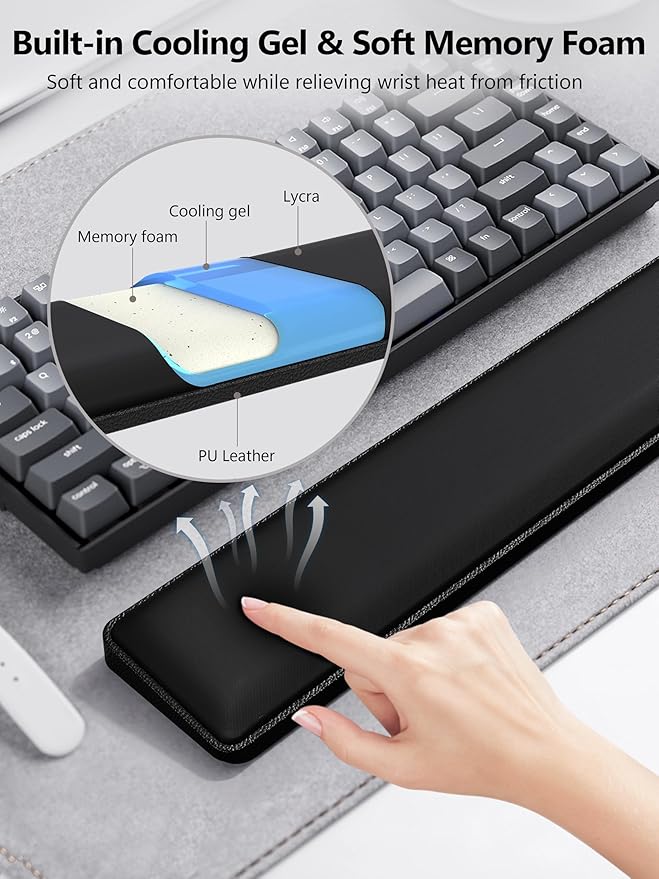 TopMade Keyboard Wrist Rest Cooling Gel &amp Upgrade Soft Memory Foam Design Wrist Support for Keyboard Full-Size Keyboard Hand Rest Pad Ergonomic Palm Rest for for Long Hours of Work Gaming Bla