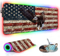 RGB Gaming Mouse Pad with Coffee Coaster XXL Large Glowing LED Mousepad Anti-Slip Rubber Base Computer Keyboard Desk Mouse Mat 31.5 X 11.8 Inch - Military Wall Graffiti USA Flag Bald Eagle