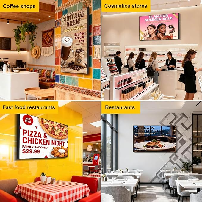 43 Inch 4K Wall Mount Digital Signage 700nits High Brightness Slim Frameless Advertising Display Commerical Display LCD Monitor with CMS/U-Disk Plug&ampPlay Split Screen 7/24 Timer switchHDMI/US