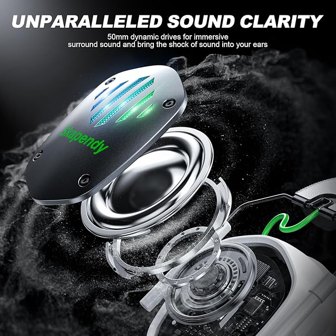 Wireless Gaming Headset for PC PS5 PS4 Switch Mac Mobile Phone USB&ampType-C 2.4GHz Gaming Headphones with ENC Noise Cancelling Mic 50mm Drivers 3D Surround Sound Cool RGB Light 50H GameTim