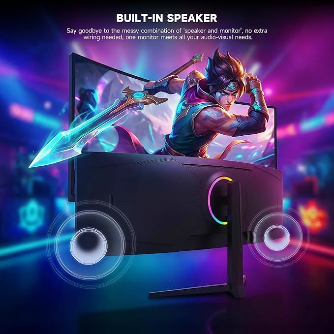 Gawfolk 49 Inch Curved Gaming Monitor 120hz1500R PC Monitor Built-in Speakers DQHD 5120x1440 Computer Screen for Home Office Business DP HDMI Support Wall Mount 75x75mm