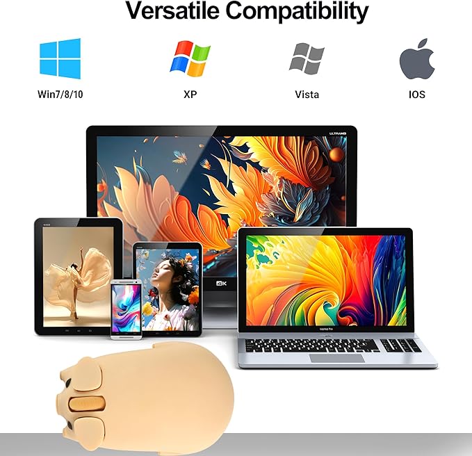 Wireless Mouse Cute Pig Design Bluetooth Dual Mode Portable Compact Lightweight Silent Optical Kawaii Mice for PC Laptop Computer Tablet Macbook Pro/Air Kids Girls Student School Office Gift Yellow