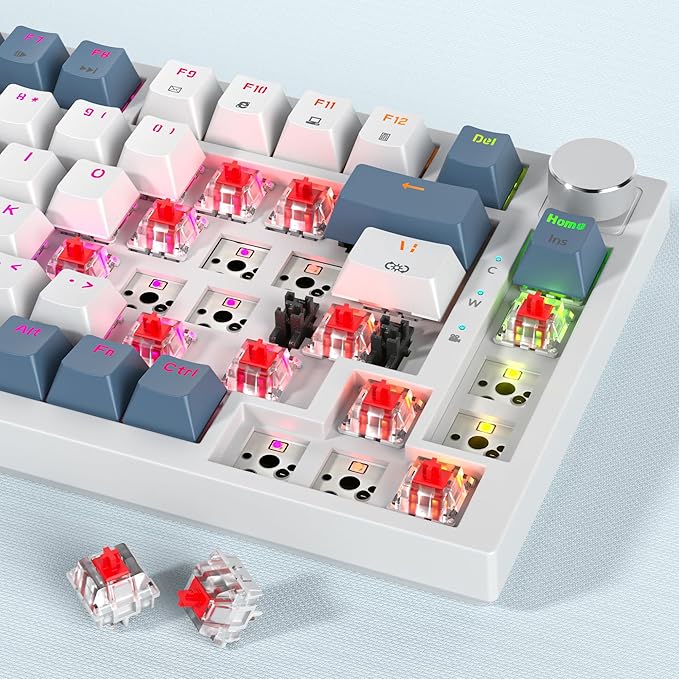 Owpkeenthy 75 Percent Mechanical Keyboard 82 Key Gasket Mounted Hot Swappable with Volume Knob Wired RGB Backlit NKRO Compact Gaming Keyboard for PC Laptop (82Shoko)