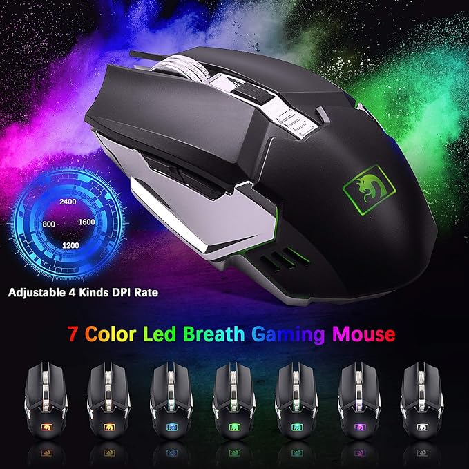 Wireless Gaming Keyboard and Mouse Combo61 Key Rainbow Backlit Keyboard with Rechargeable 3800mAhMechanical FeelErgonomicQuietWaterproofRGB Mute Mice for PS4Xbox OneDesktopPC