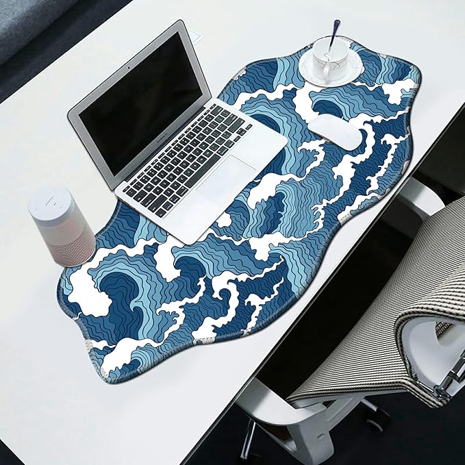 Sea Wave Desk Mat Mouse Pad 35.4X15.7 XL Extended Mousepad Huge Mouse Pads with Stitched Edges Desk Pad for Work Game Office Home