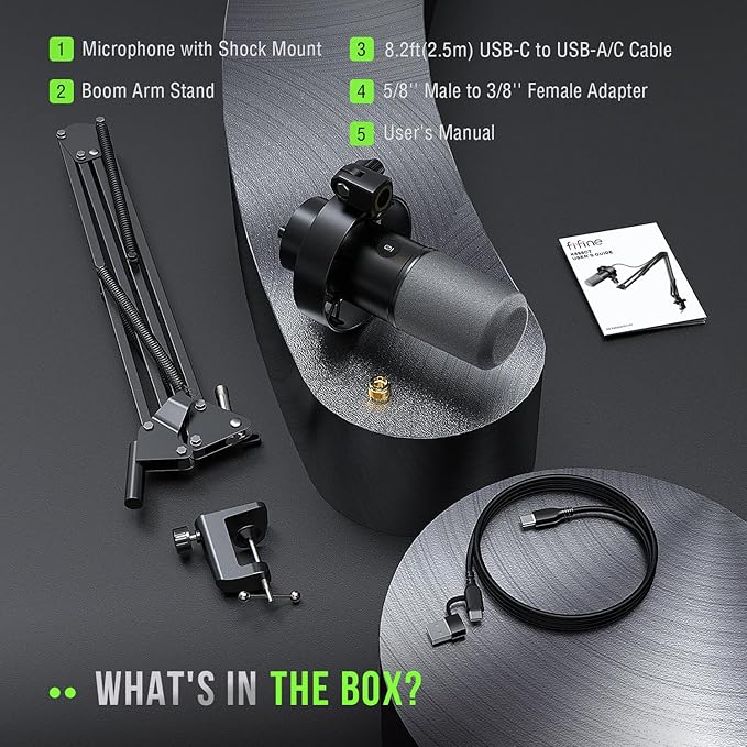 FIFINE K688 Podcast Microphone Kit USB/XLR Dynamic Microphone with Boom Arm for PC/XLR Mixer Gaming Mic with Mute Button Headphone Jack for Vocal Voice-Over Streaming Music Recording -K688CT