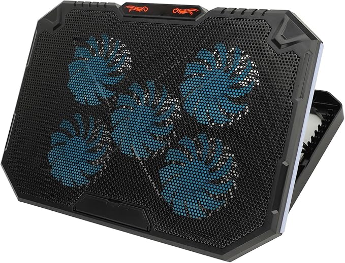Laptop Cooling Pad with 5 Fans Height Notebook Cooler Stand RGB Lighting Cooling Pad for 13 17 Inch Laptops Efficient Heat Dissipation with USB Powered Fans