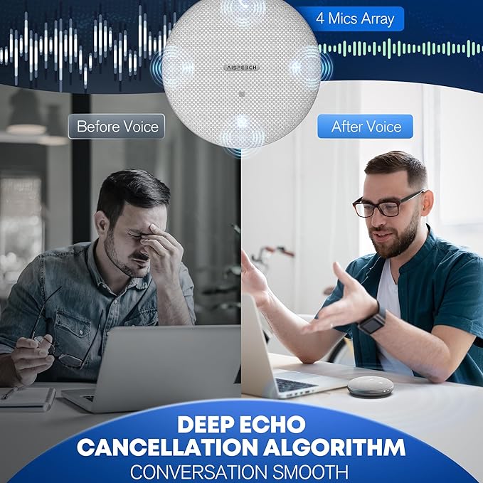 Bluetooth Conference Speakerphone M4 Conference Microphone with AI Noise Reduction AI Transcription Full-Duplex 360° Omnidirectional Voice Pickup USB Speaker for Teams Zoom Home Office Gray