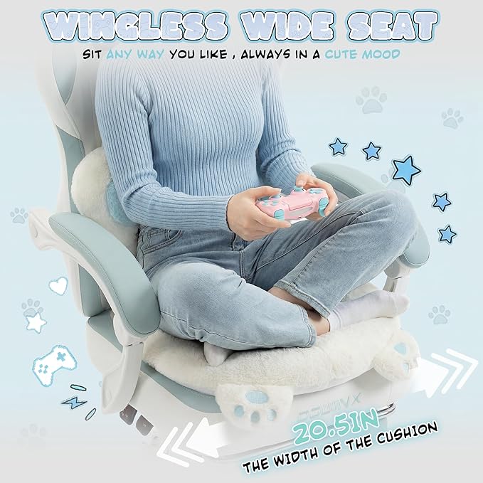 Dowinx Gaming Chair with Cat Ears and Paw Lumbar Pillow Ergonomic Reclining Chair Memory Foam and Spring Cushion Footrest 300lbs Capacity Cute and Comfortable Design for Women &amp Girls