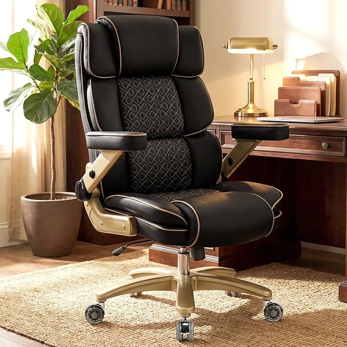 Big and Tall Office Chair 500lbs Heavy Duty Leather Chair with 5D Armrests Comfortable Seat High Back Executive Office Chair with Adjustable Lumbar Large Computer Chair for Home Office Black
