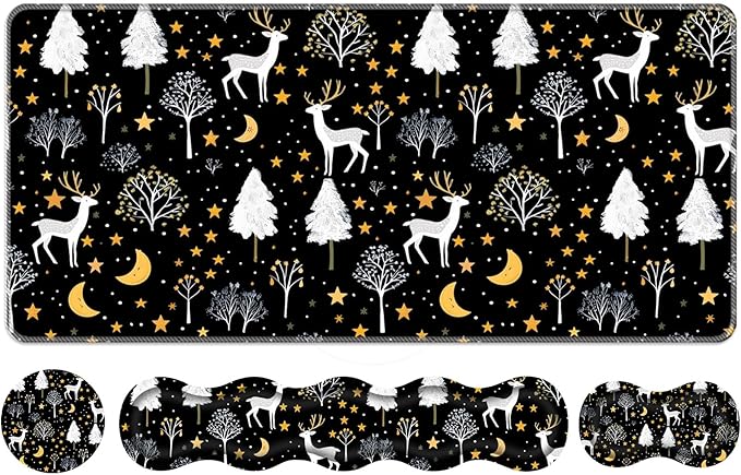 Keyboard Wrist Rest SetMemory Foam Wrist Support Mouse Pad31.5x11.8 Desk Mat for Comfortable Typing &amp Pain ReliefNon-Slip Base for Office &amp Home Use - Cute Training Deer and Trees