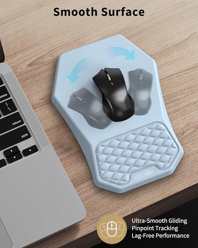 Ergonomic Mouse Pad Wrist Rest Support Massage Design Surface for Carpal Tunnel Pain Relief Memory Foam Non-Slip PU Base for Computer Desk Sky Blue